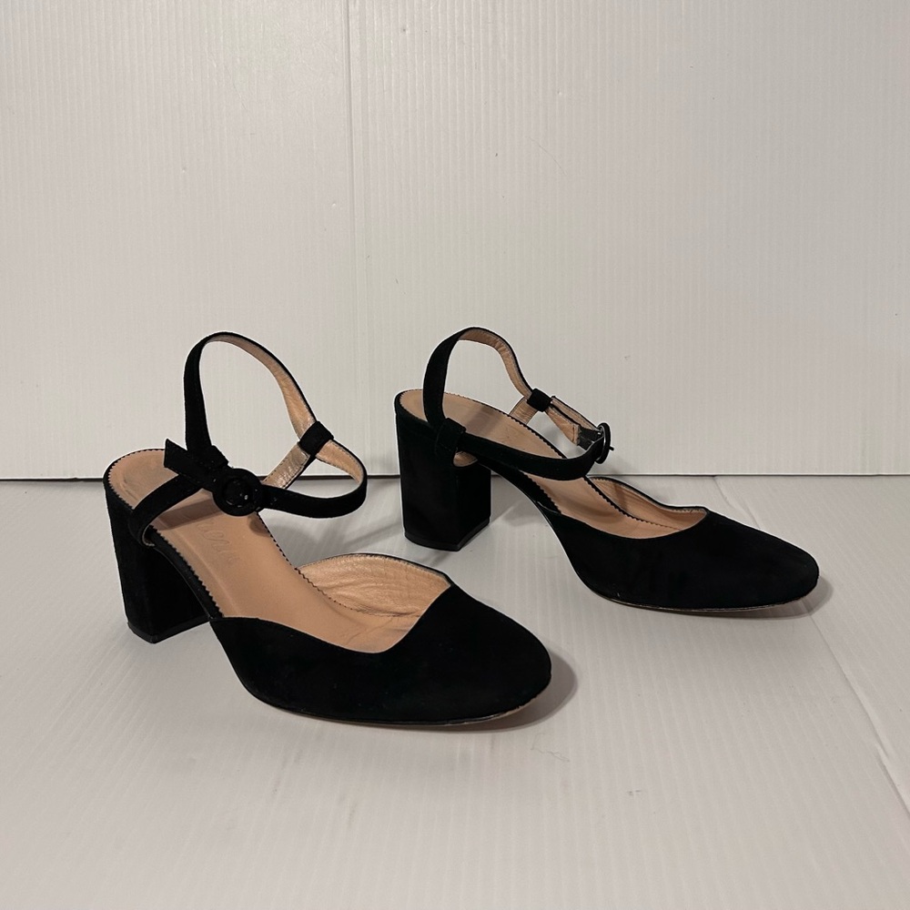 J. Crew Black Suede Block Heel Mary Jane Sandals